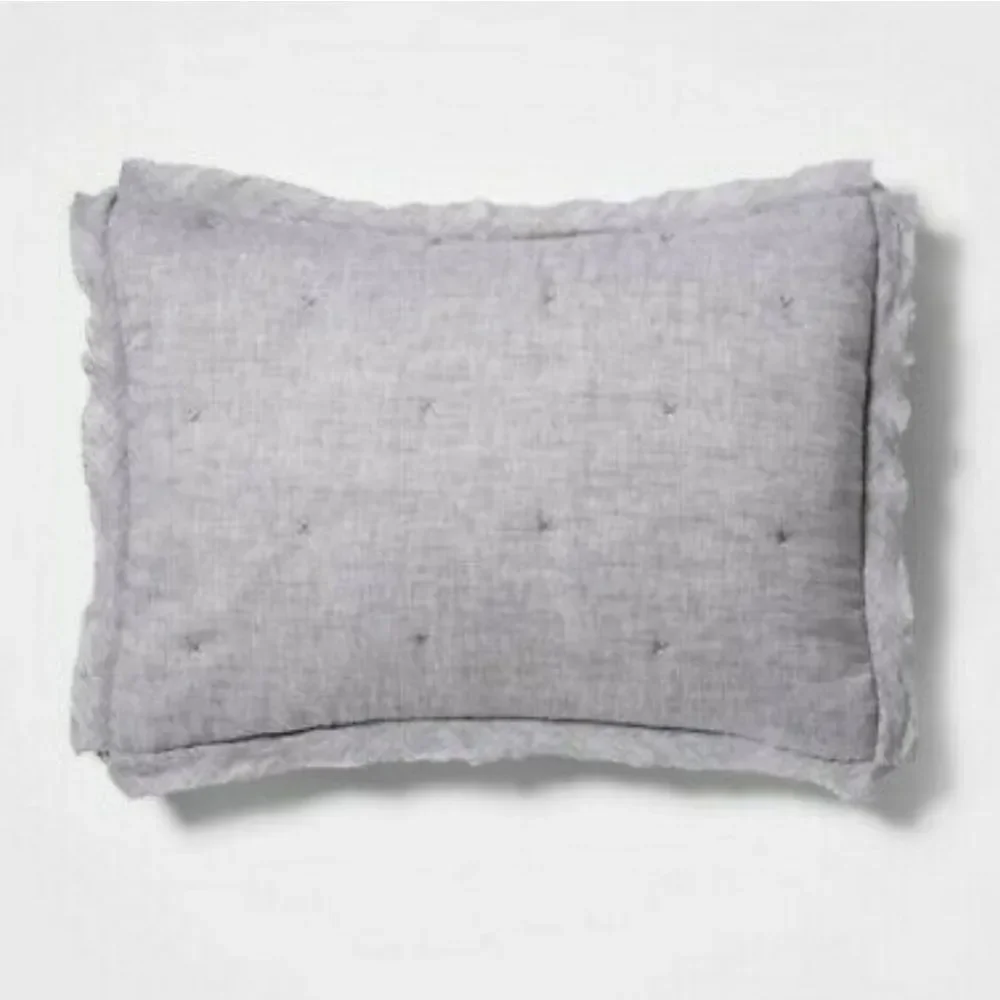 Standard tufted linen blend sham chambray grey by threshold